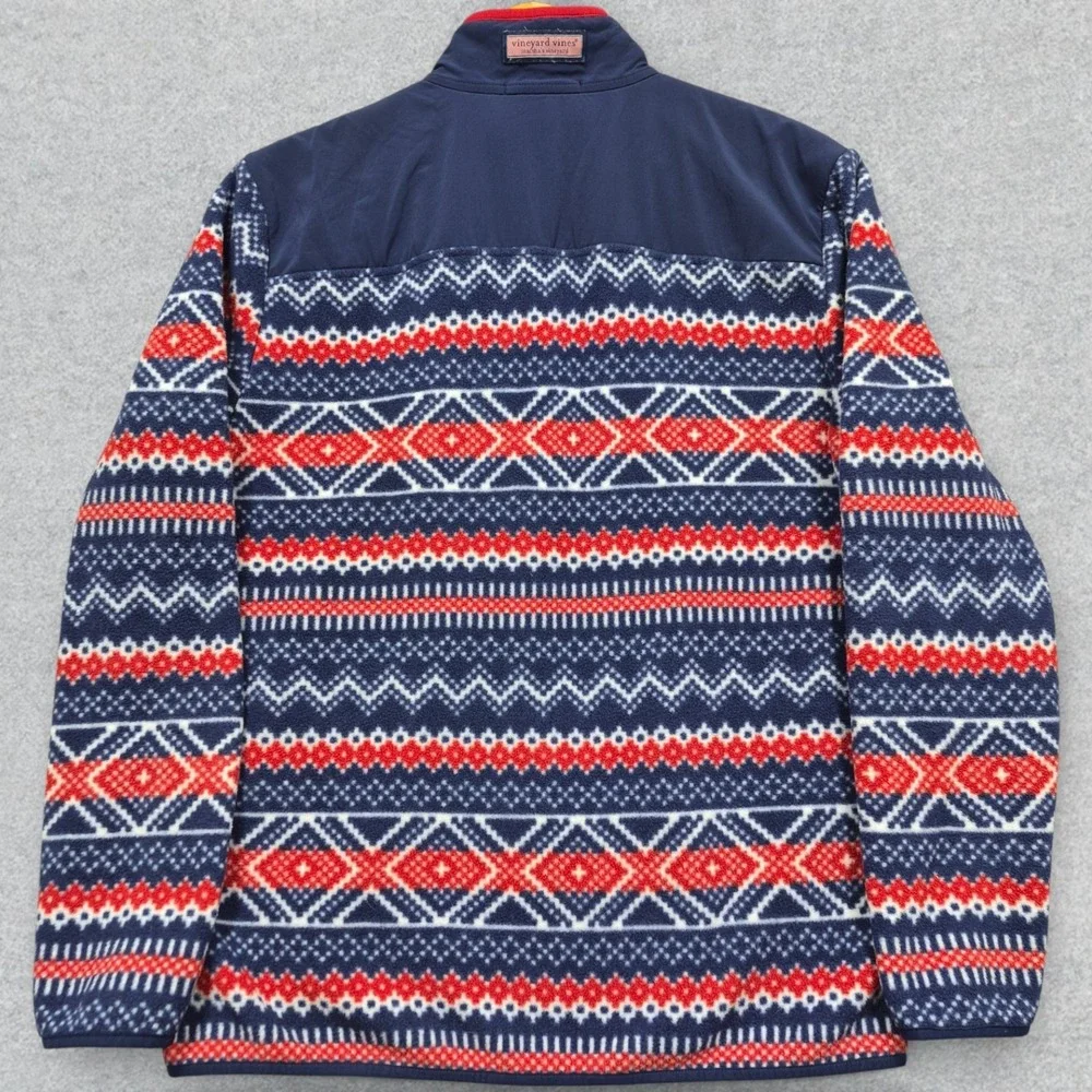 Vineyard Vines Sweater Men's M Blue Red Fair Isles Fleece Quarter Zip Pullover